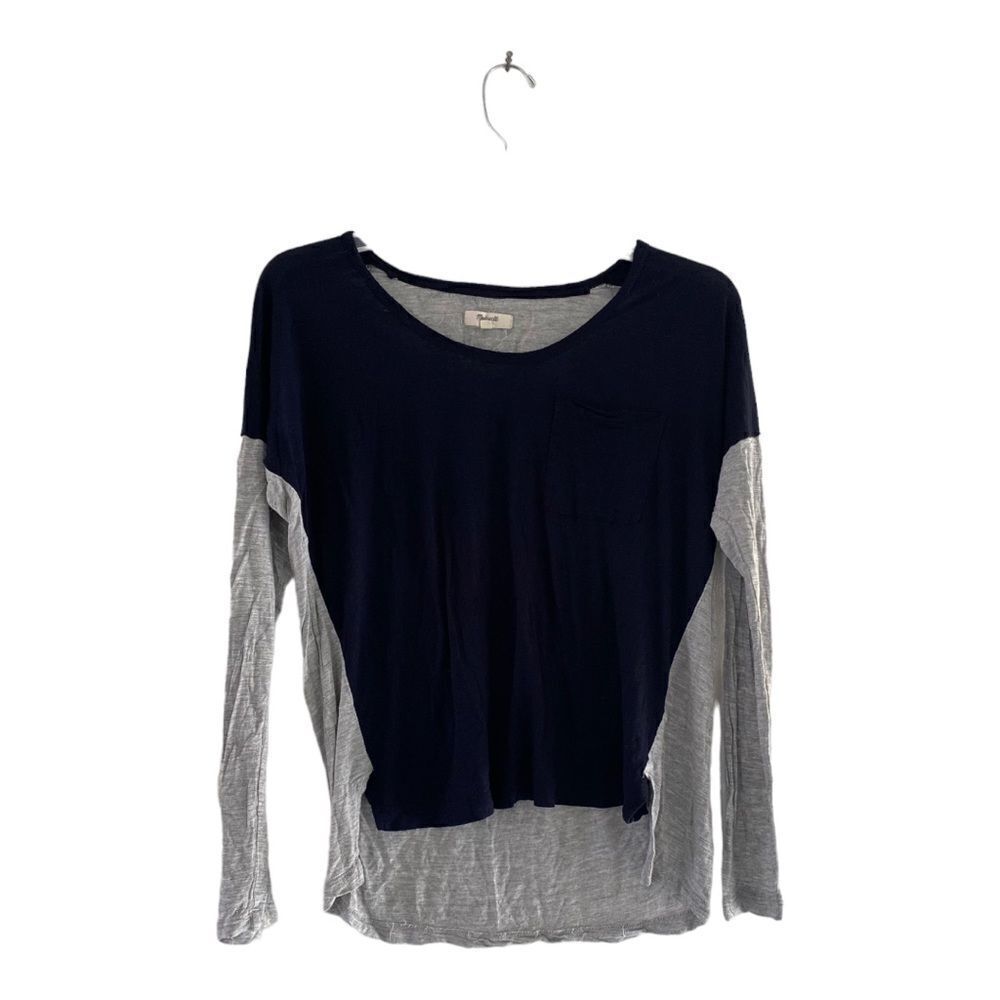 Madewell Color Block High Low Long Sleeve Tee Size Small Navy Gray